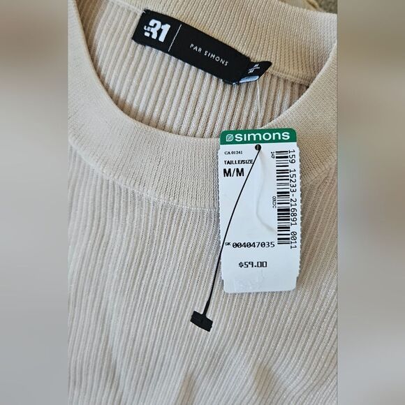 Le 31 Par Simons Cream Knit Partially Sheer Long Sleeve Top Size Medium - Picture 5 of 13